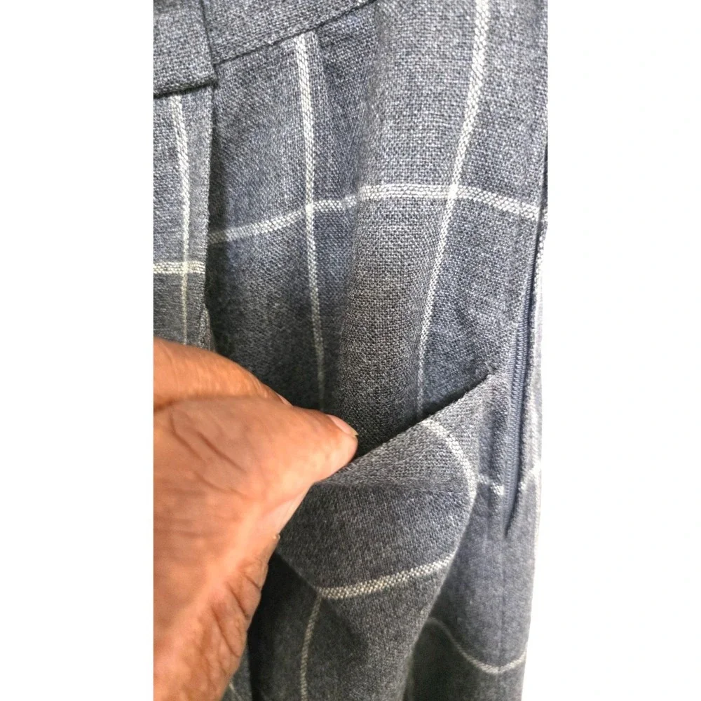 VTG Jobi's Sportswear Y2K 80s 100% Wool Gray Plaid Pleated Knee-Length Skirt Sid